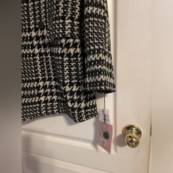 NWT Avec Les Filles Black White Plaid Houndstooth Pea Coat Small Career Preppy - Picture 7 of 9